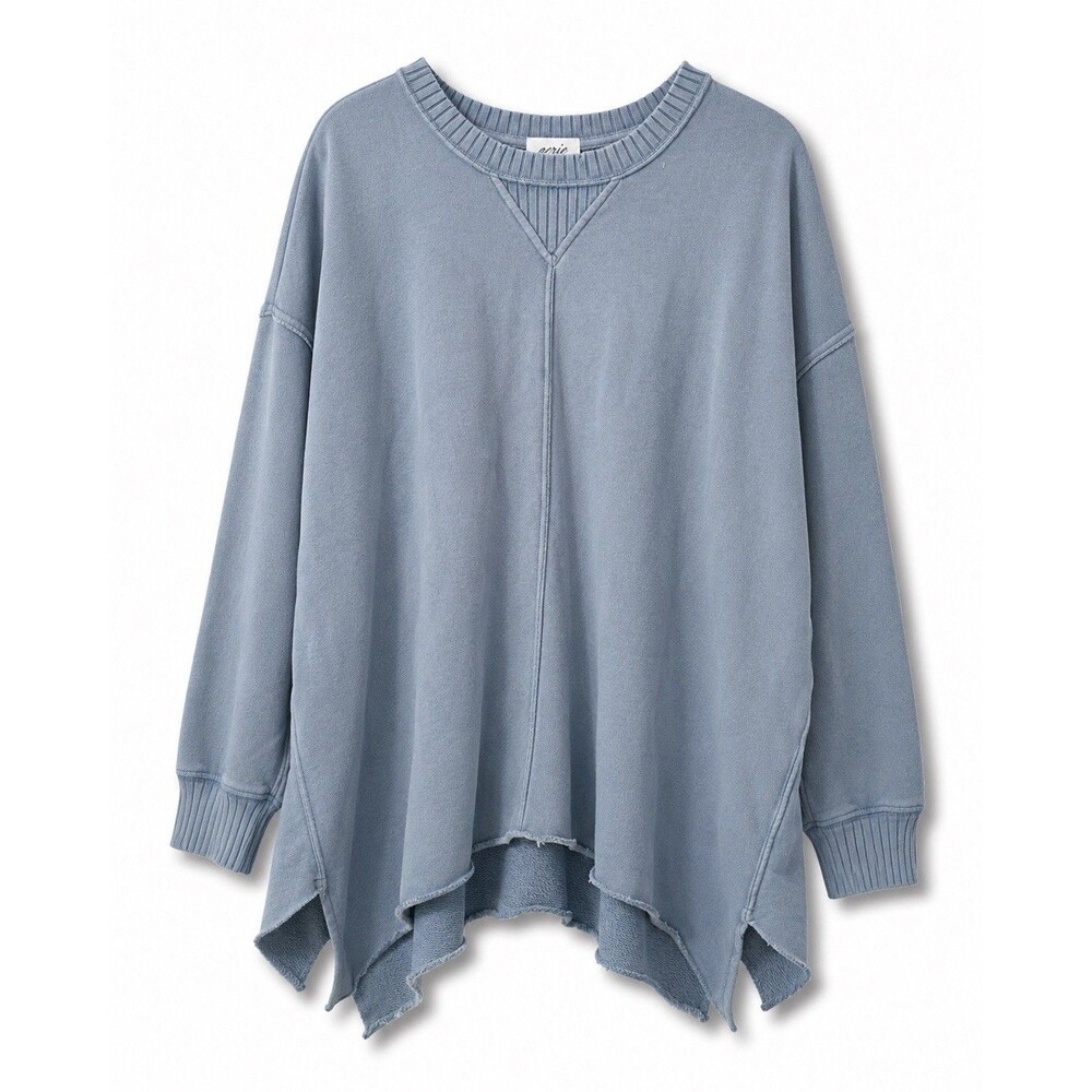 Aerie Oversized Blue Sweatshirt Tunic Distressed Raw Hem Crewneck Pullover